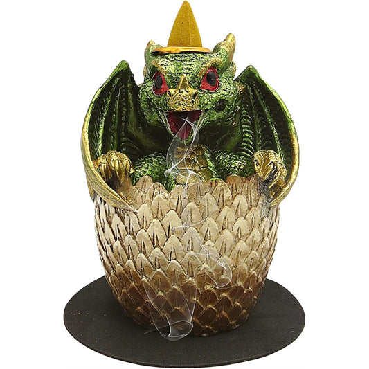 Green Baby Dragon Hatching From Egg Backflow Incense Burner 4.3 inch