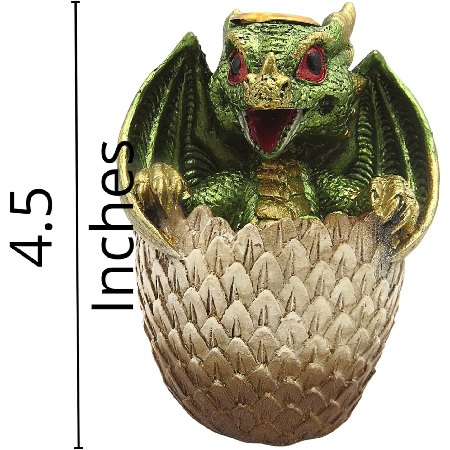 Green Baby Dragon Hatching From Egg Backflow Incense Burner 4.3 inch
