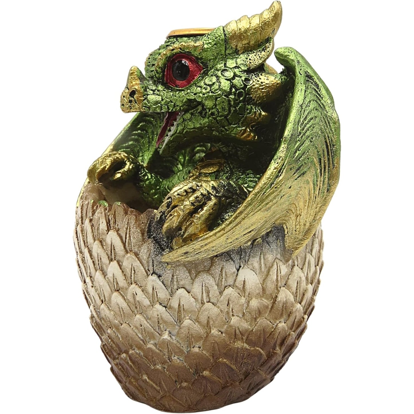Green Baby Dragon Hatching From Egg Backflow Incense Burner 4.3 inch