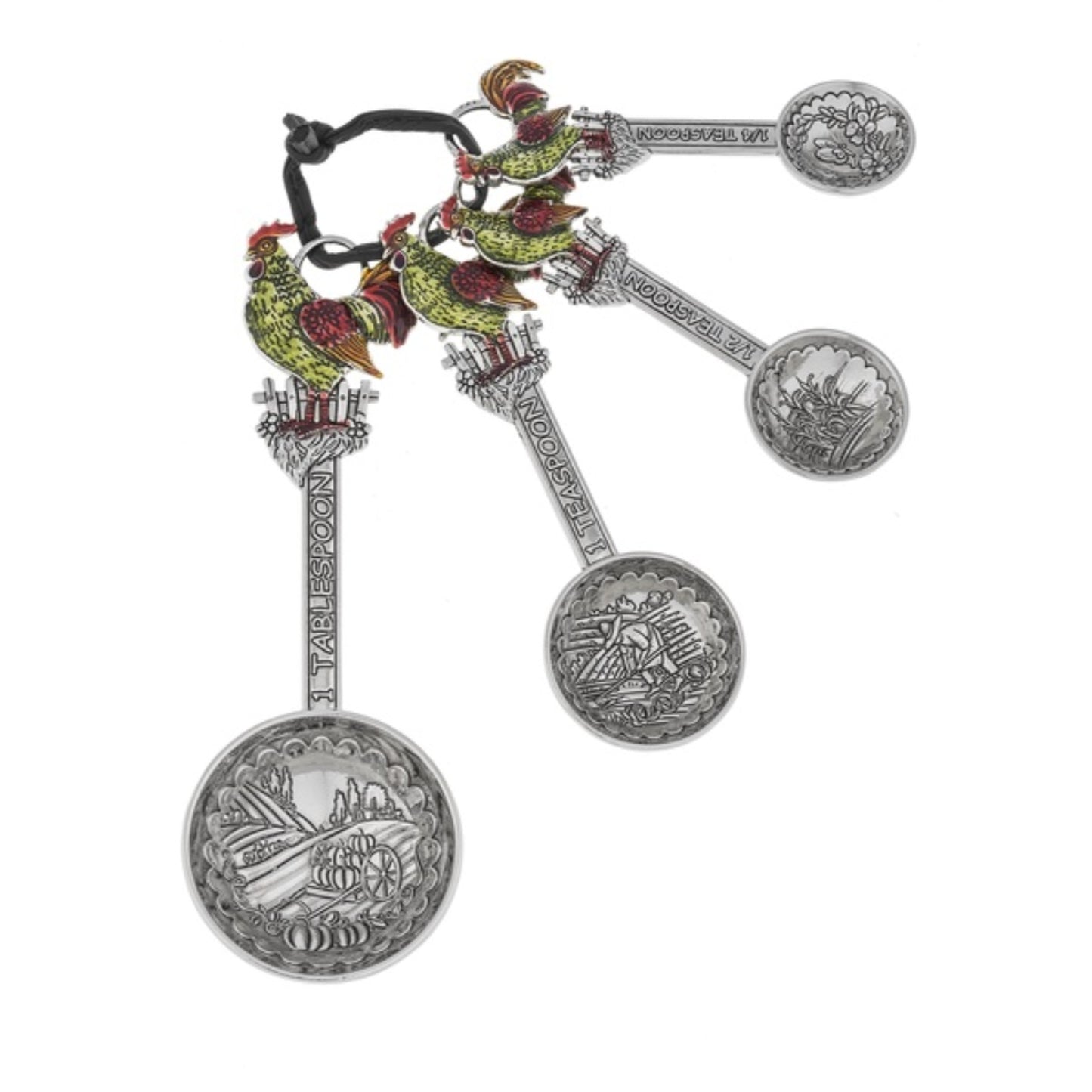 Rooster Zinc Metal Measuring Spoons 4 Piece Set