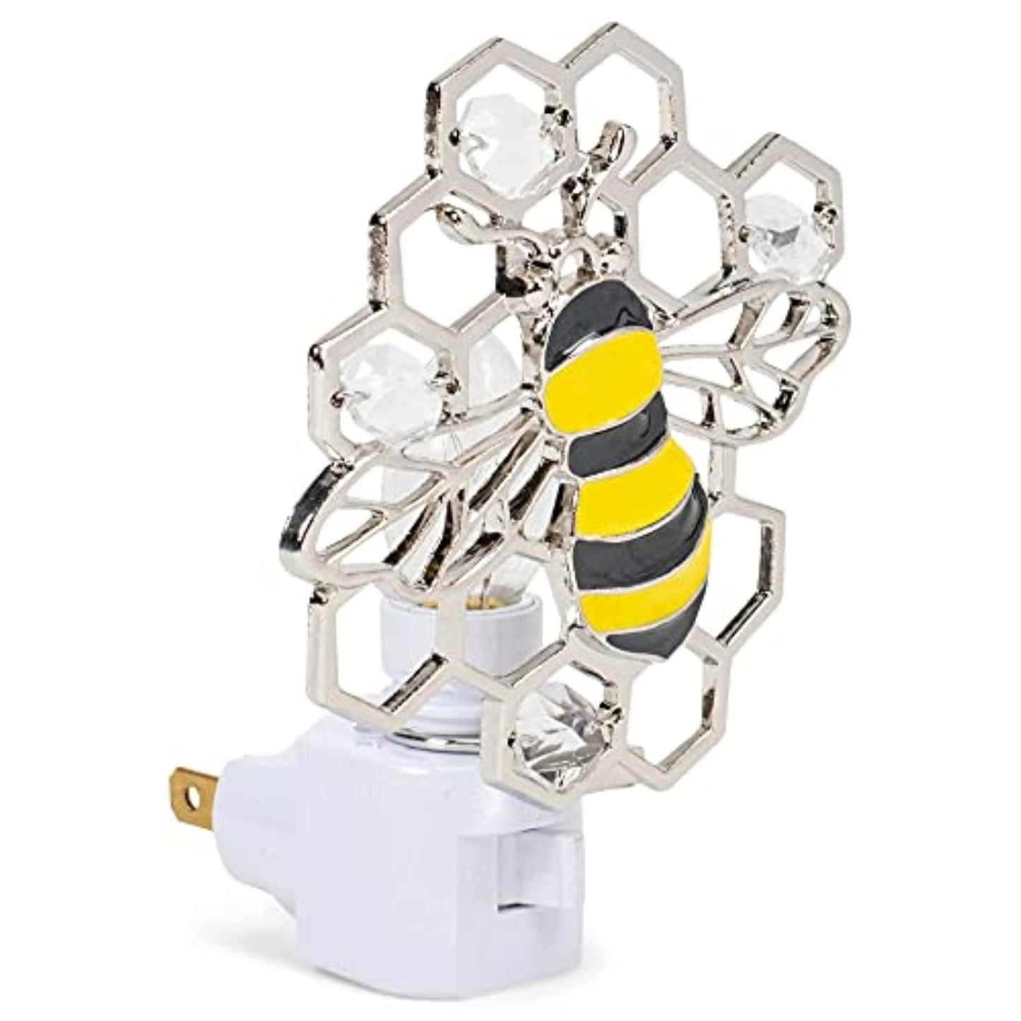Ganz Black and Yellow Bee with Crystals and Honeycomb Zinc Plug In Night Light 3.75 inch