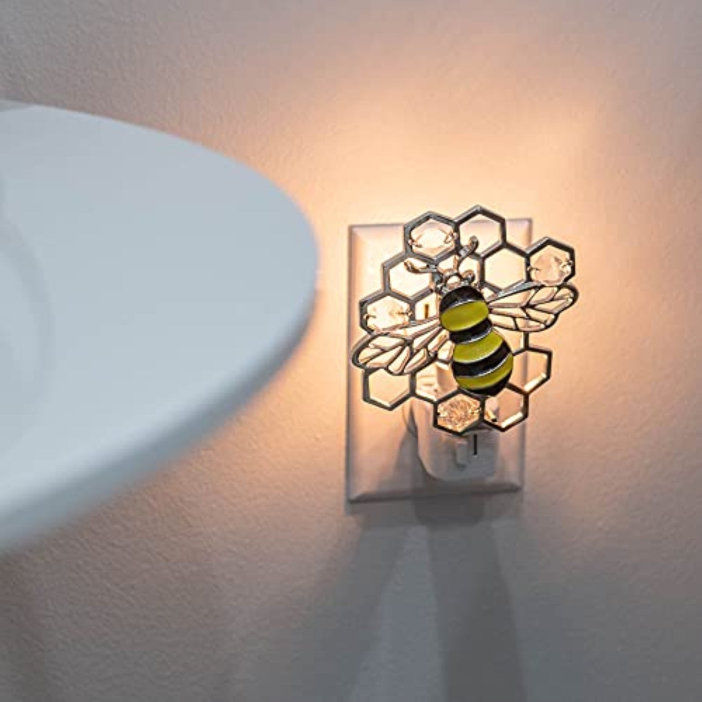 Ganz Black and Yellow Bee with Crystals and Honeycomb Zinc Plug In Night Light 3.75 inch
