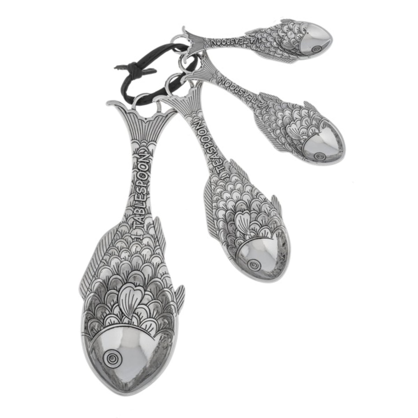 4 Piece Measuring Spoons Set Silver Fish Various Sizes Kitchen Decor