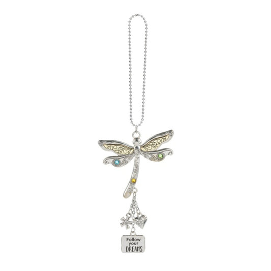 Ganz Follow Your Dreams Dragonfly Car Charm 2 Inches Silver and Gold