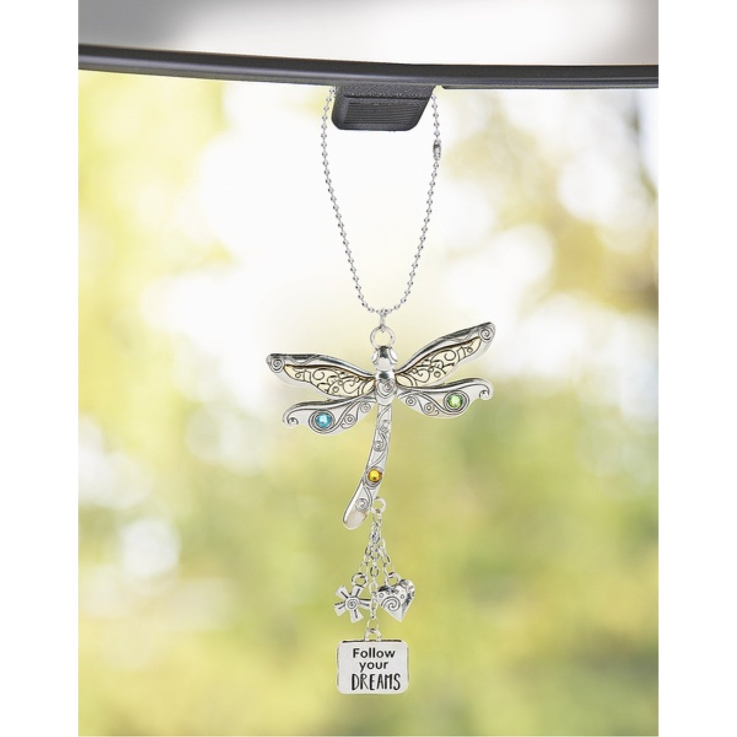 Ganz Follow Your Dreams Dragonfly Car Charm 2 Inches Silver and Gold