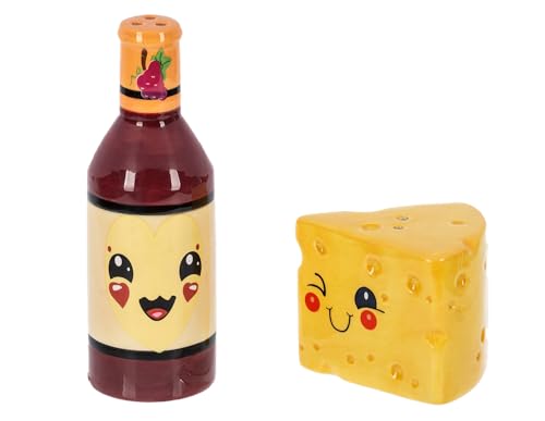 Ganz Yellow Cheese and Wine Bottle 1.25 x 3.75 x Dolomite Kitchen Salt and Pepper Shaker Set of 2