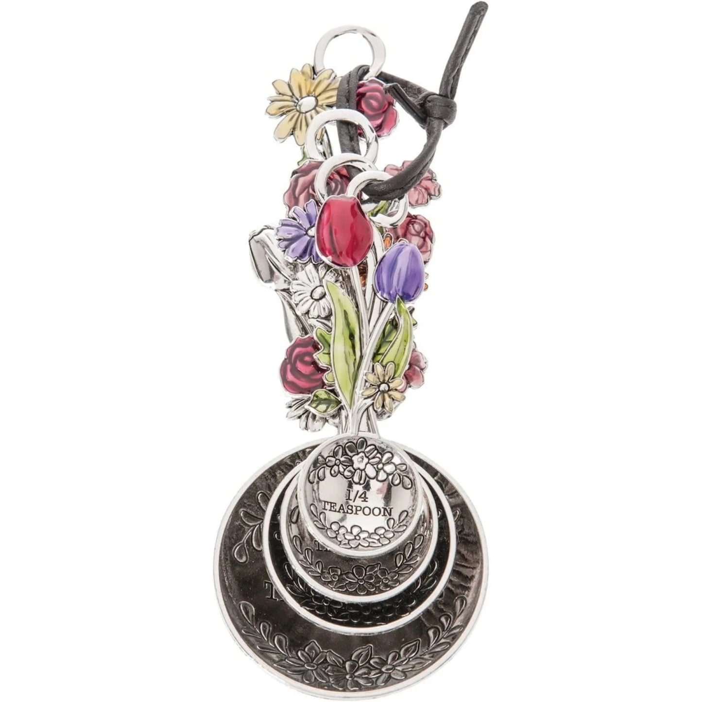 Colored Flower Bouquet Silver Zinc Metal 4 Piece Measuring Spoons Set