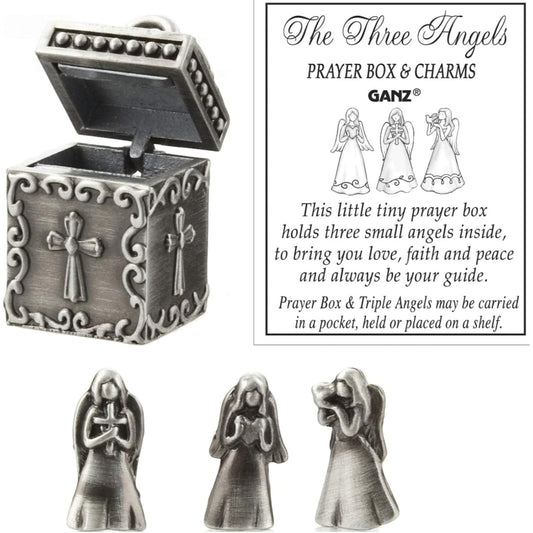 Ganz Silver The Three Angels Miniature Metal Prayer Box and Charms 1 inch