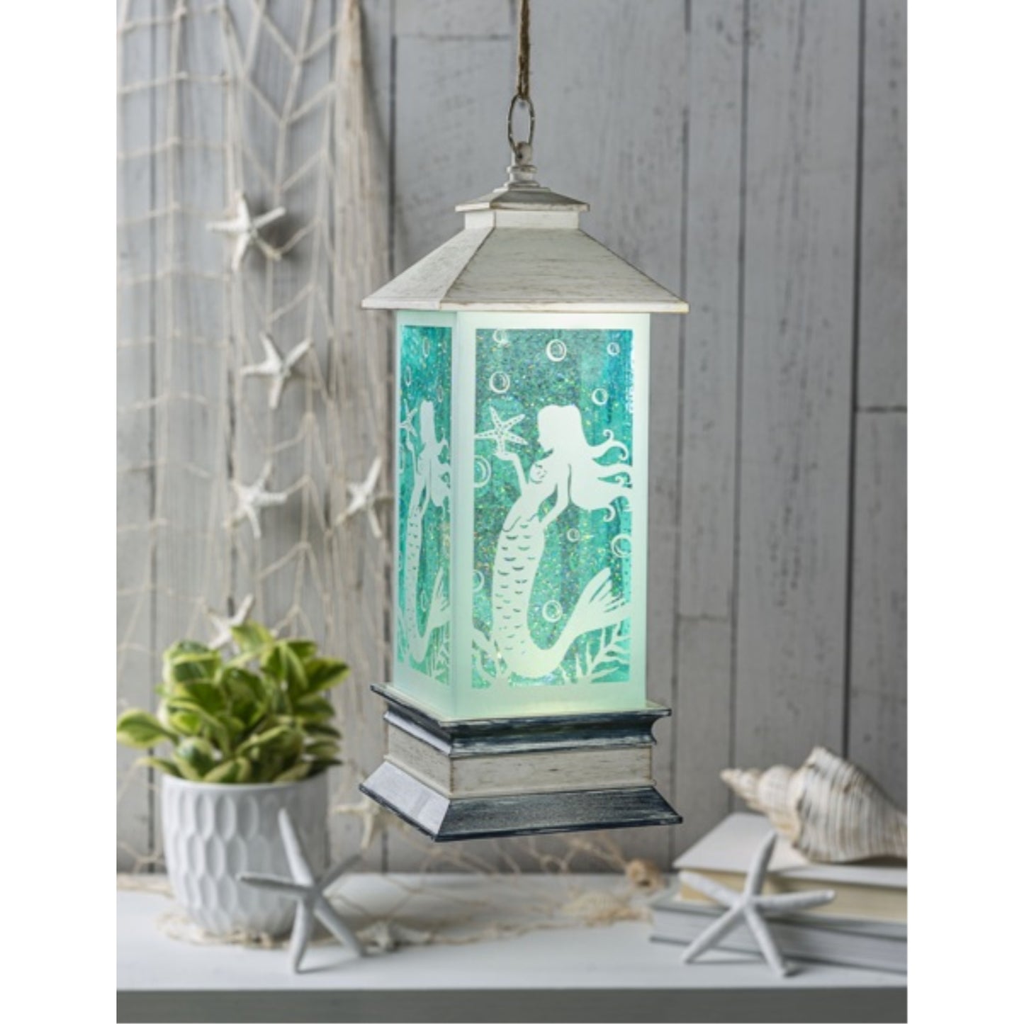 Lighted Mermaid Lantern Table Top Figurine Light Shimmers and Sparkles