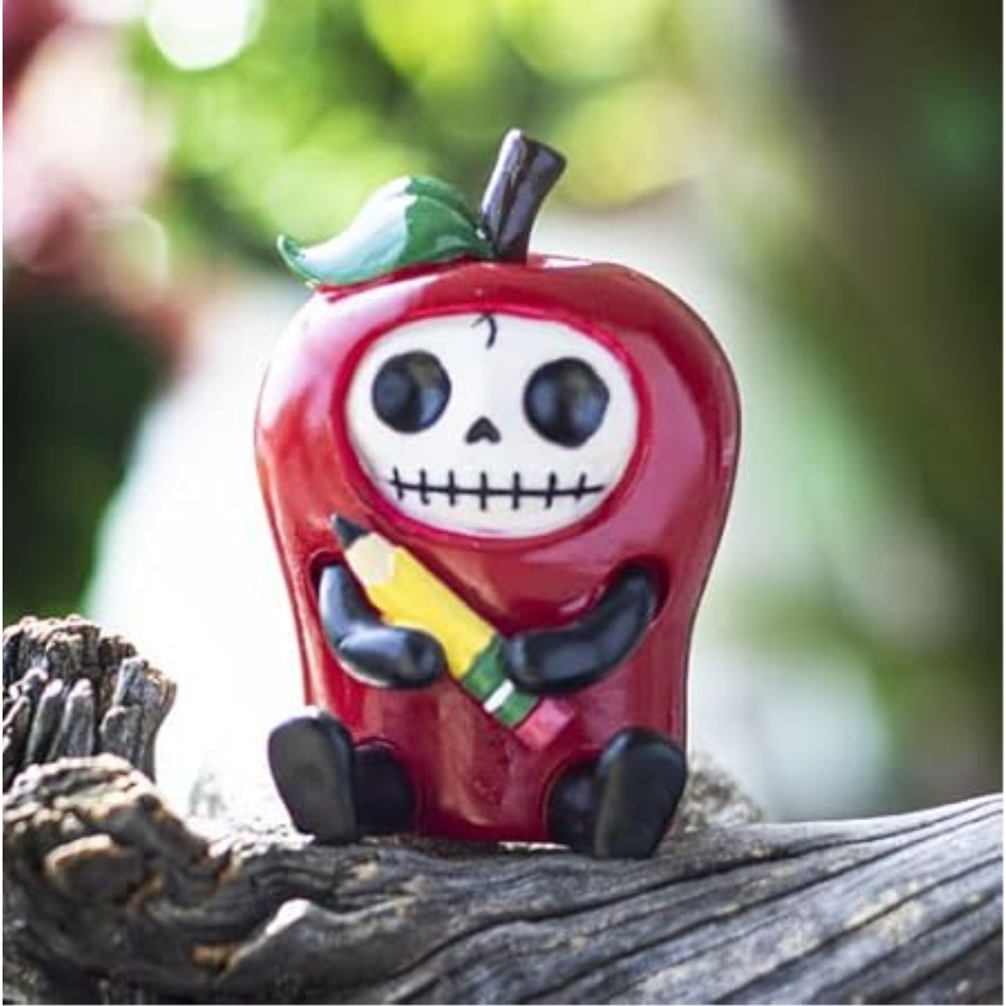 Furrybones Ringo Signature Skeleton in a Red Apple Costume with a Pencil Friend Figurine