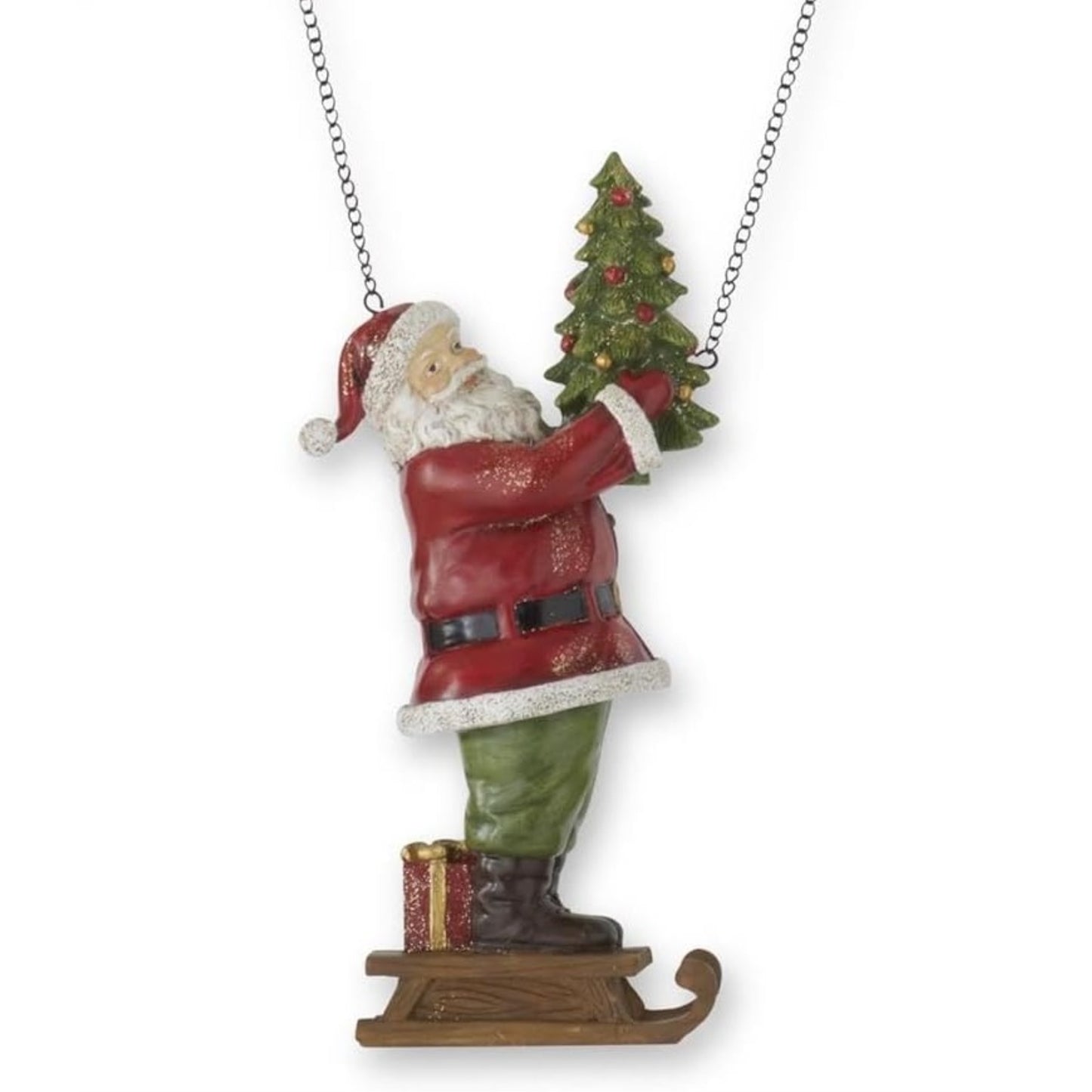 K&K Interiors Glittered Resin Traditional Santa on Sled Christmas Arrow Replacement Sign 10 inch - Arrow Sold Separately