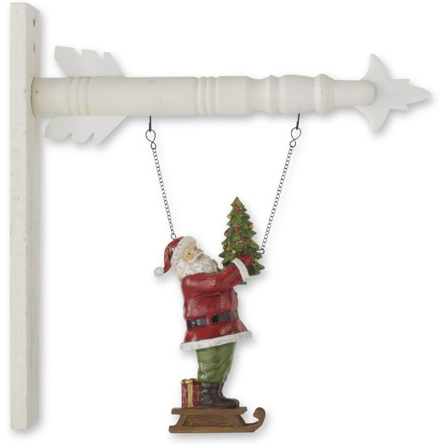 K&K Interiors Glittered Resin Traditional Santa on Sled Christmas Arrow Replacement Sign 10 inch - Arrow Sold Separately