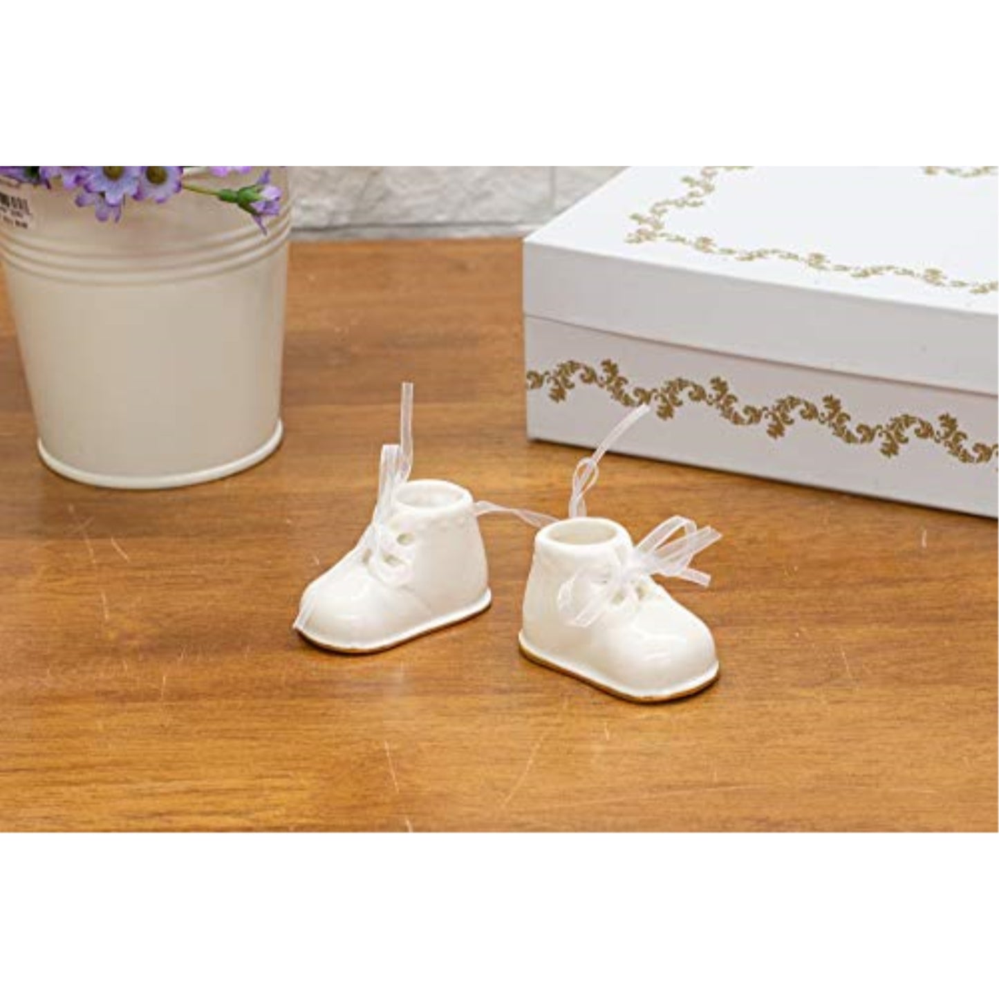 White Baby Booties Porcelain Christmas Tree Ornament 2 Piece Set