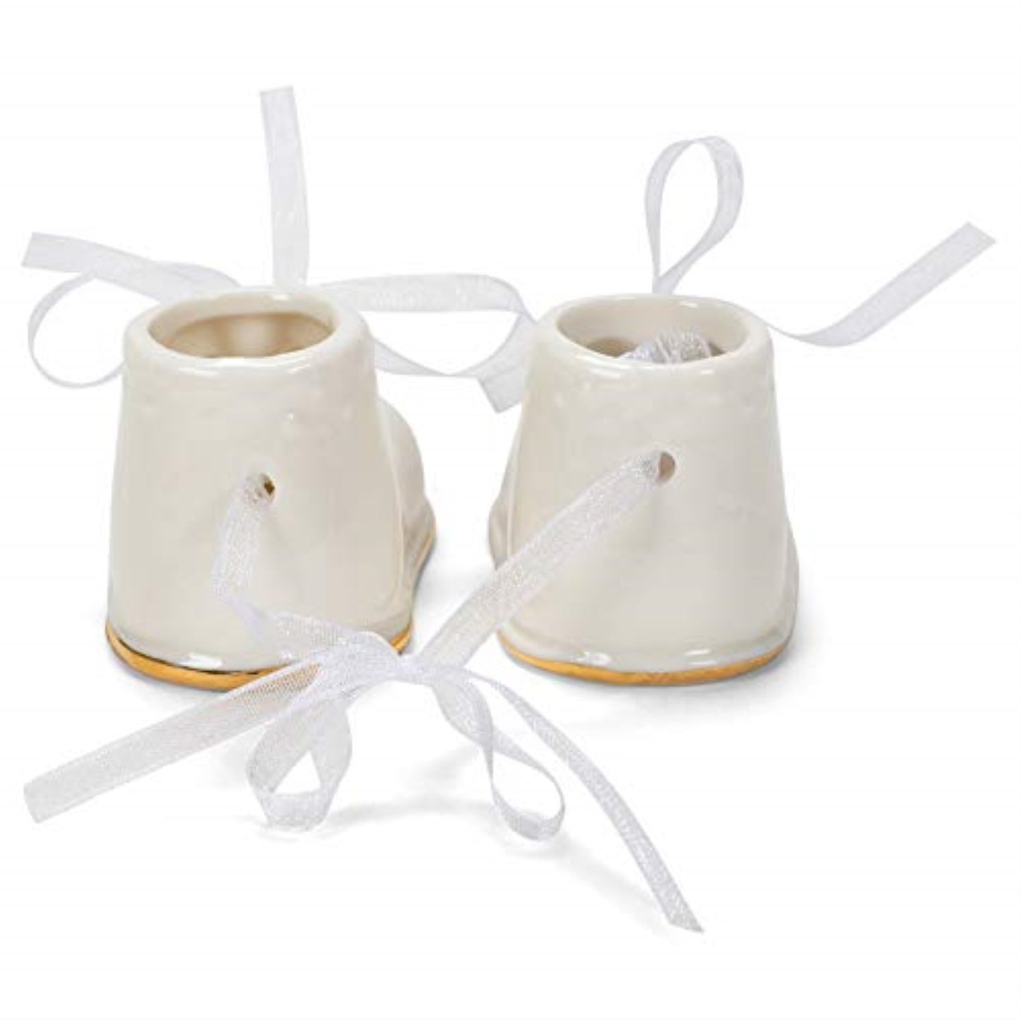 White Baby Booties Porcelain Christmas Tree Ornament 2 Piece Set