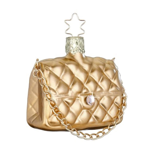 Inge Glas Golden Clutch Purse German Glass Christmas Tree Ornament FREE BOX