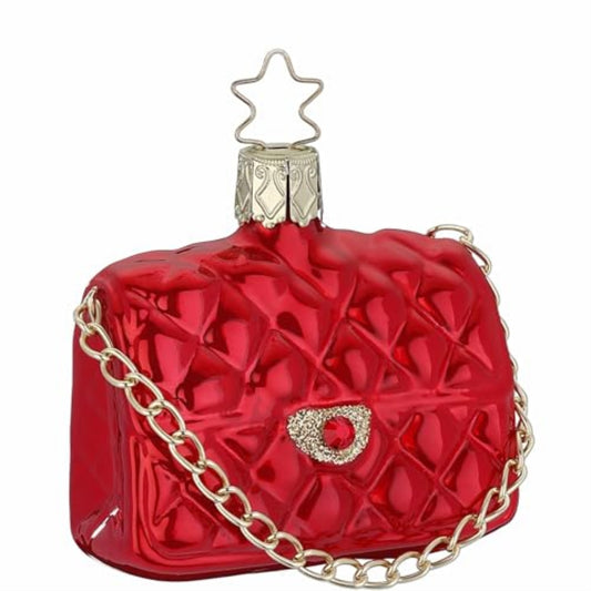 Inge Glas Fancy Red Clutch Purse Bag German Glass Christmas Ornament FREE BOX