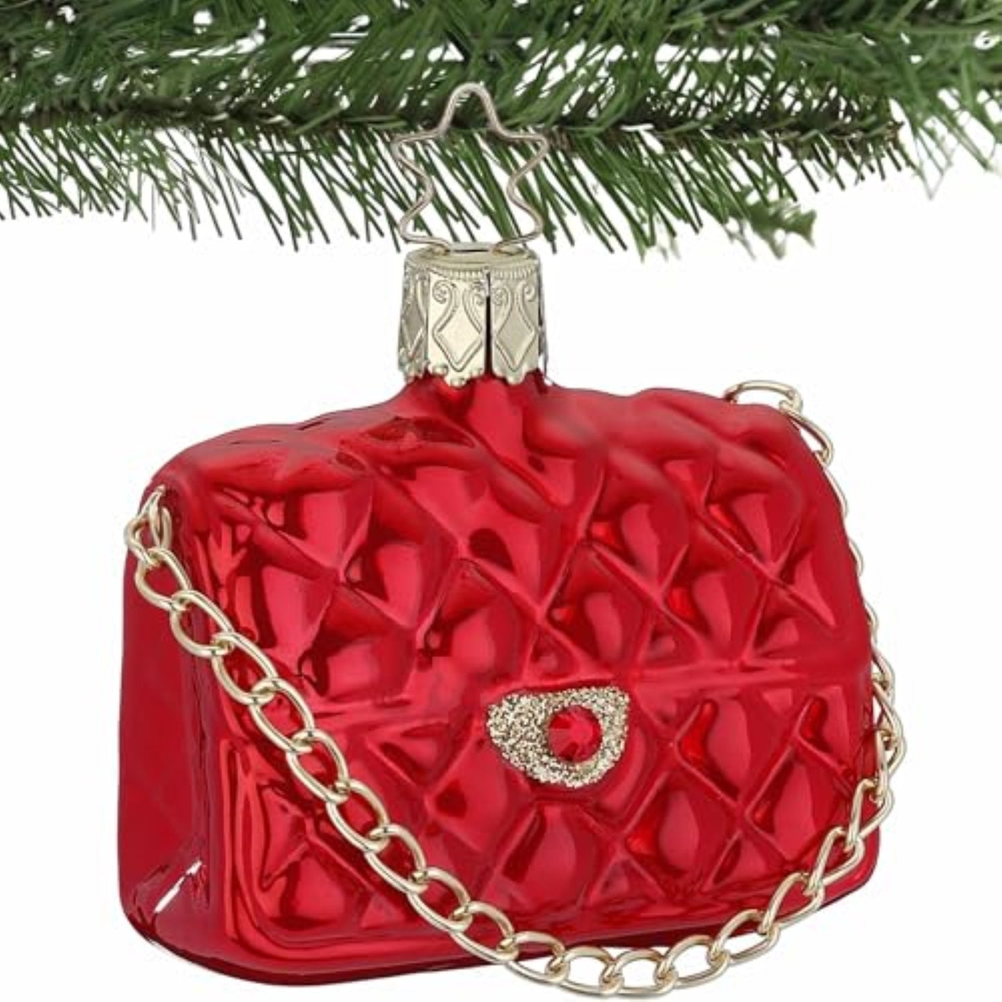 Inge Glas Fancy Red Clutch Purse Bag German Glass Christmas Ornament FREE BOX