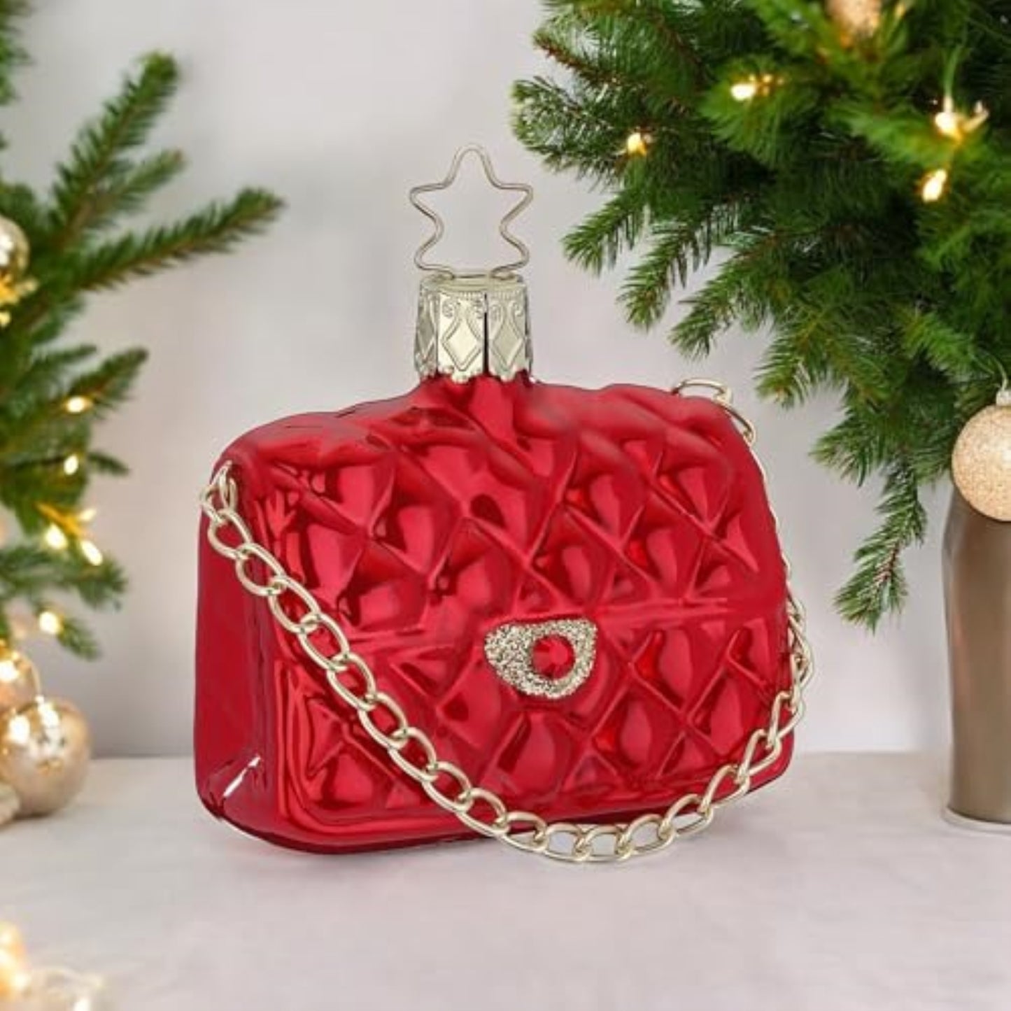 Inge Glas Fancy Red Clutch Purse Bag German Glass Christmas Ornament FREE BOX
