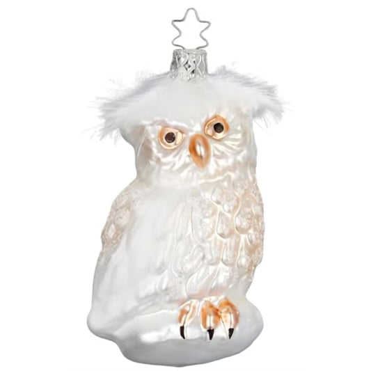 Inge Glas Snow Owl Bird German Glass Christmas Tree Ornament FREE BOX