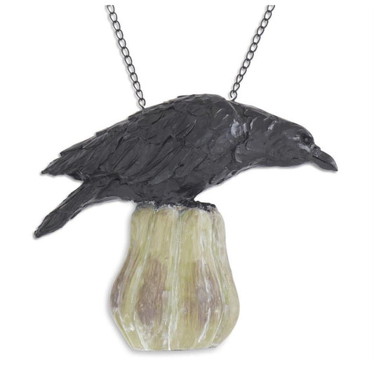 K&K Interiors Black Crows on White Pumpkin Resin Halloween Arrow Replacement Sign 9.75 inch - Arrow Sold Separately