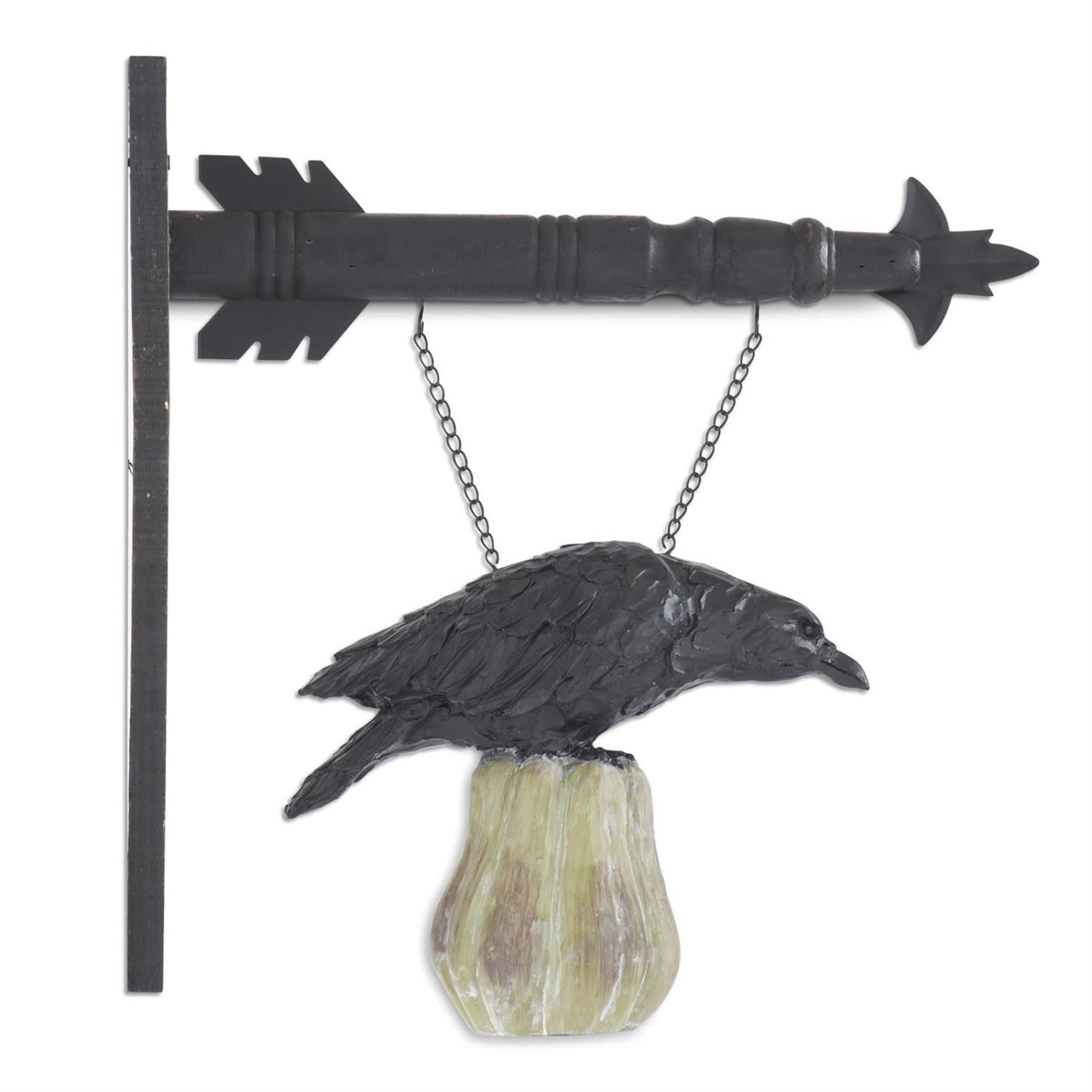 K&K Interiors Black Crows on White Pumpkin Resin Halloween Arrow Replacement Sign 9.75 inch - Arrow Sold Separately