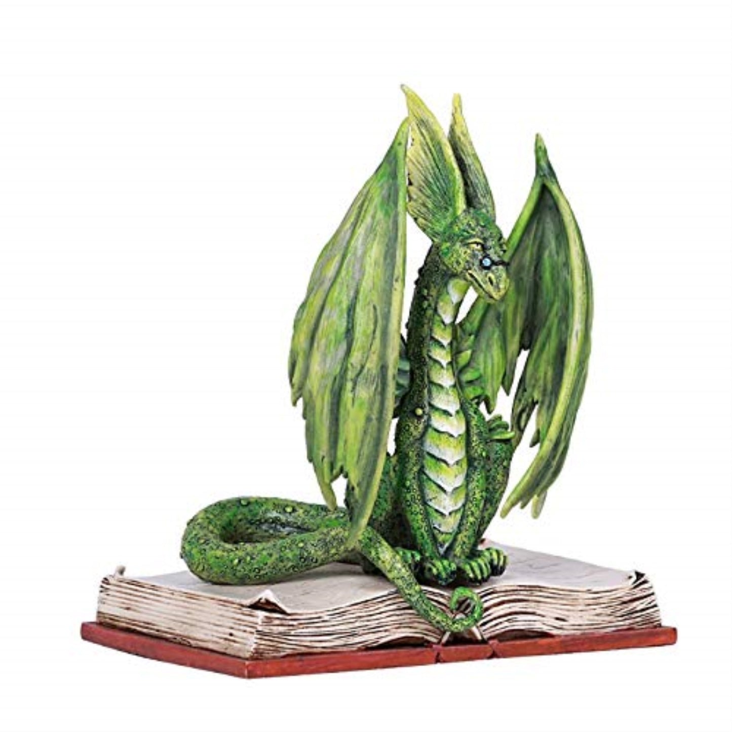 Amy Brown Book Green Scholar Dragon with Book Statue Figurine Home Decor 5.1 inch
