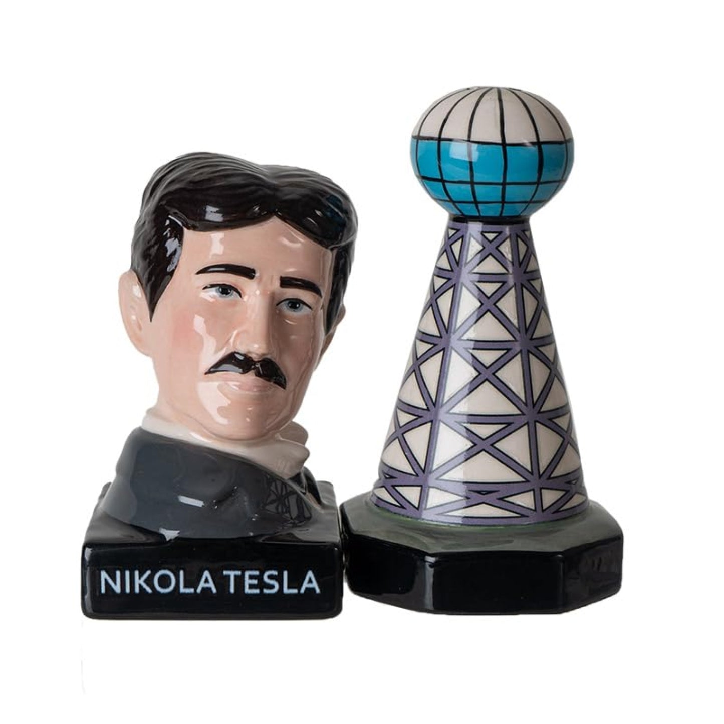 Nikola Tesla Inspired Ceramic Salt and Pepper Shaker Set Tesla and Tower