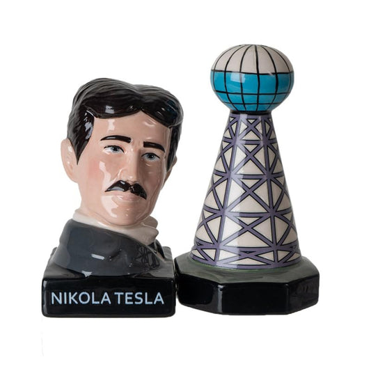 Nikola Tesla Inspired Ceramic Salt and Pepper Shaker Set Tesla and Tower