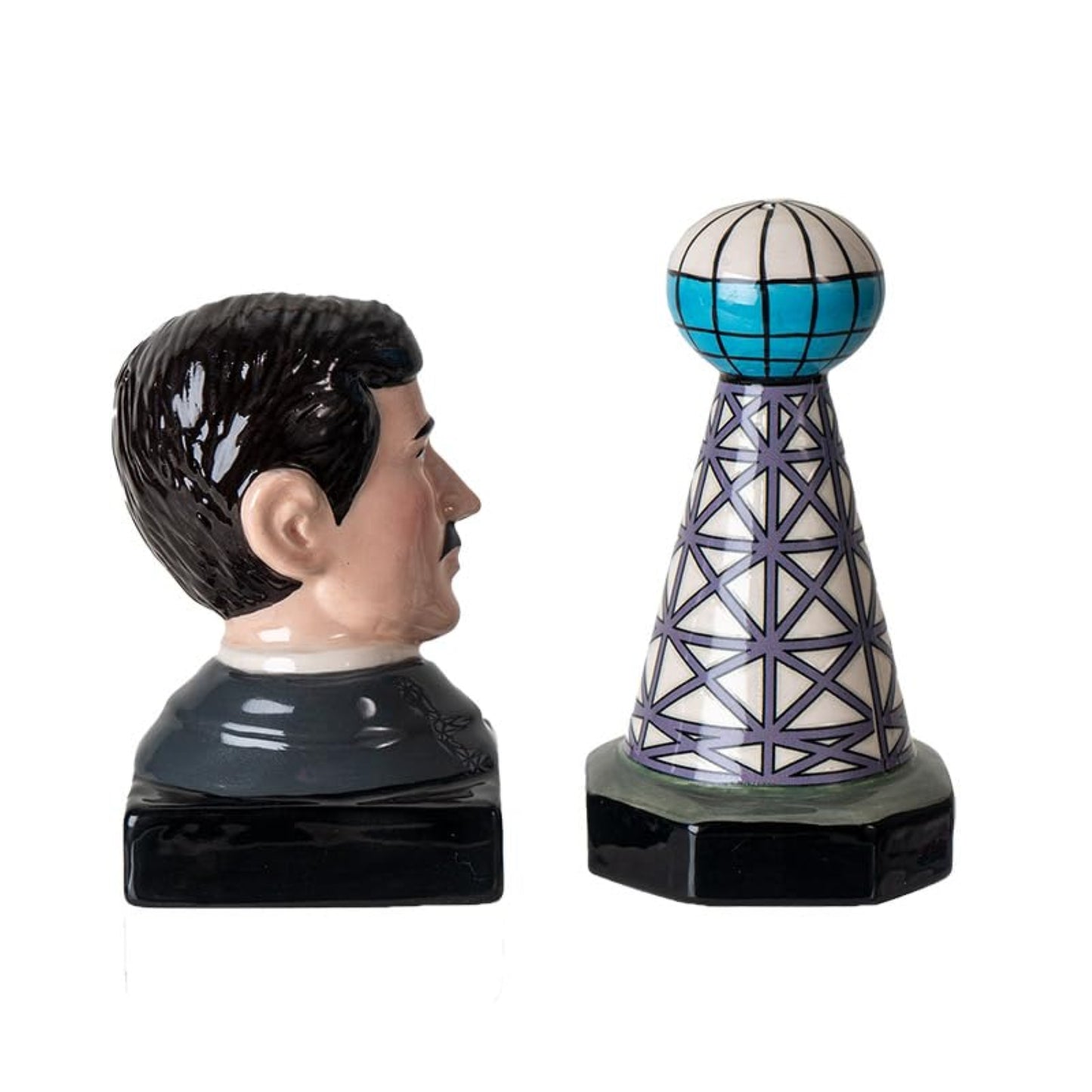 Nikola Tesla Inspired Ceramic Salt and Pepper Shaker Set Tesla and Tower