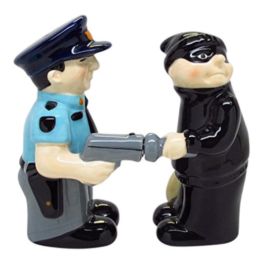 Cop and Robber Attractives Ceramic Magnetic Salt Pepper Shaker Set