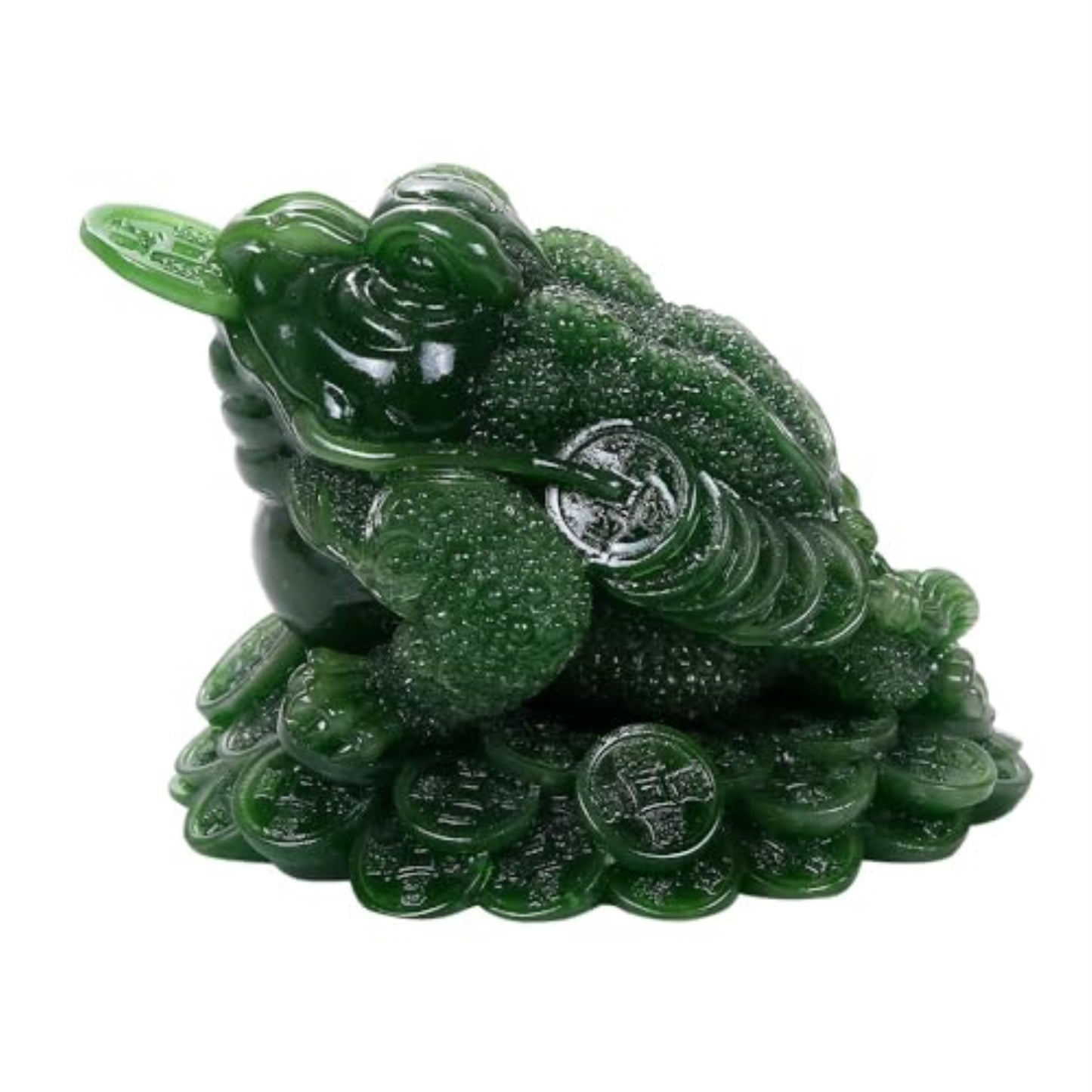 Fengshui Toad Jade Green Fortune Money Frog Statue Resin Figurine Home Decor 4.25 x 3.4 inch