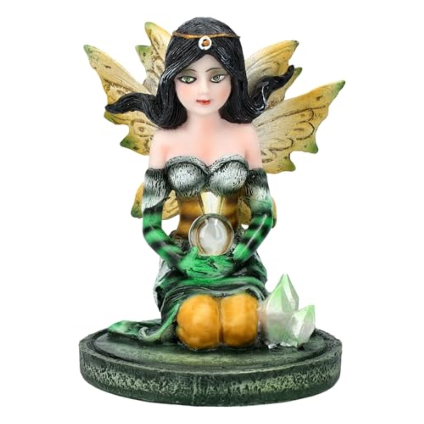 3 inch Green Crystal Fairy Figurine with Mystical Orb and Crystal Accents Small Fairy Statue