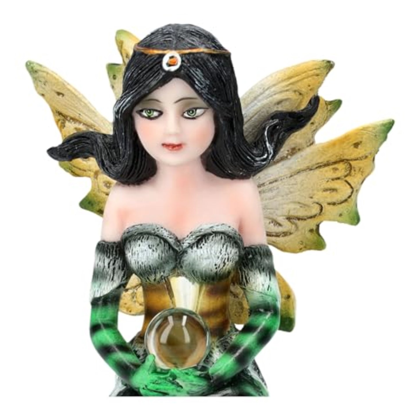 3 inch Green Crystal Fairy Figurine with Mystical Orb and Crystal Accents Small Fairy Statue