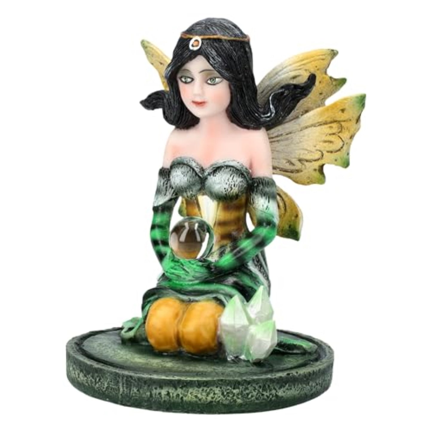 3 inch Green Crystal Fairy Figurine with Mystical Orb and Crystal Accents Small Fairy Statue