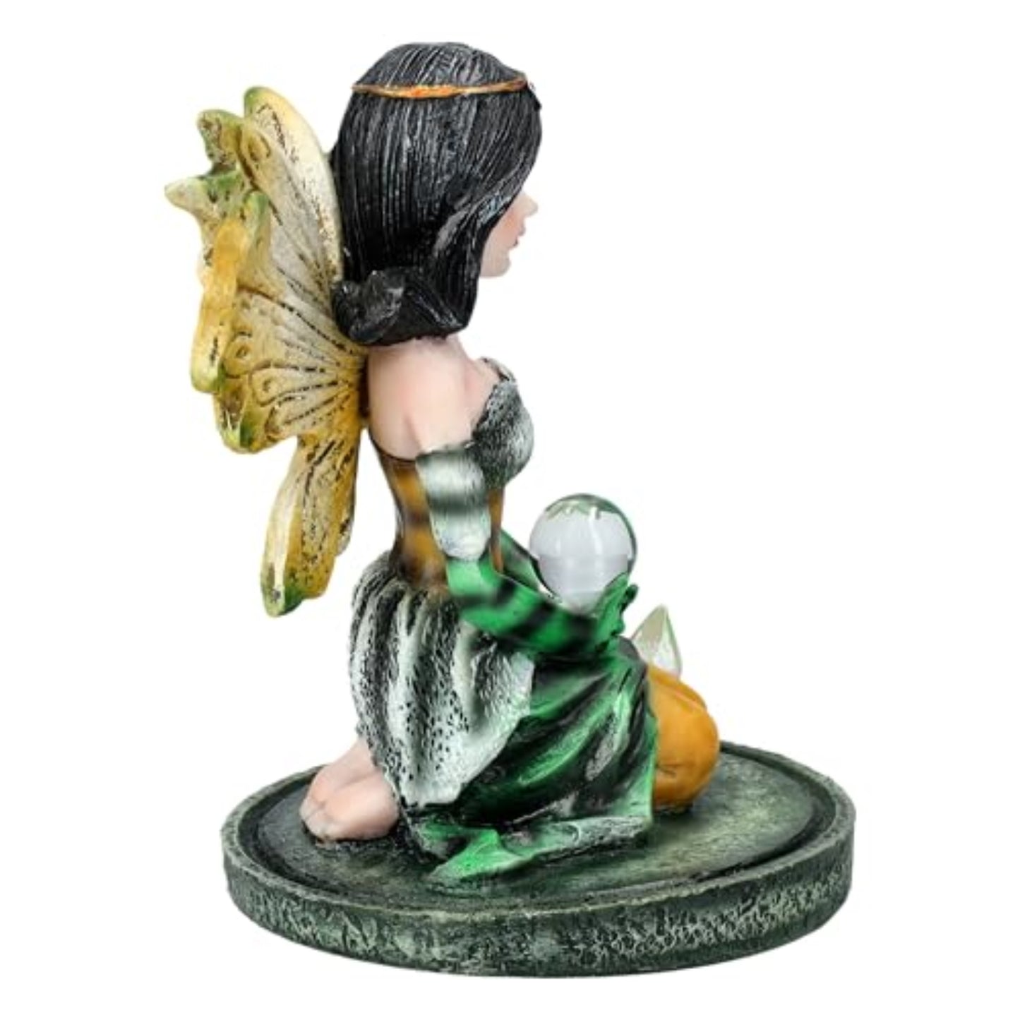 3 inch Green Crystal Fairy Figurine with Mystical Orb and Crystal Accents Small Fairy Statue