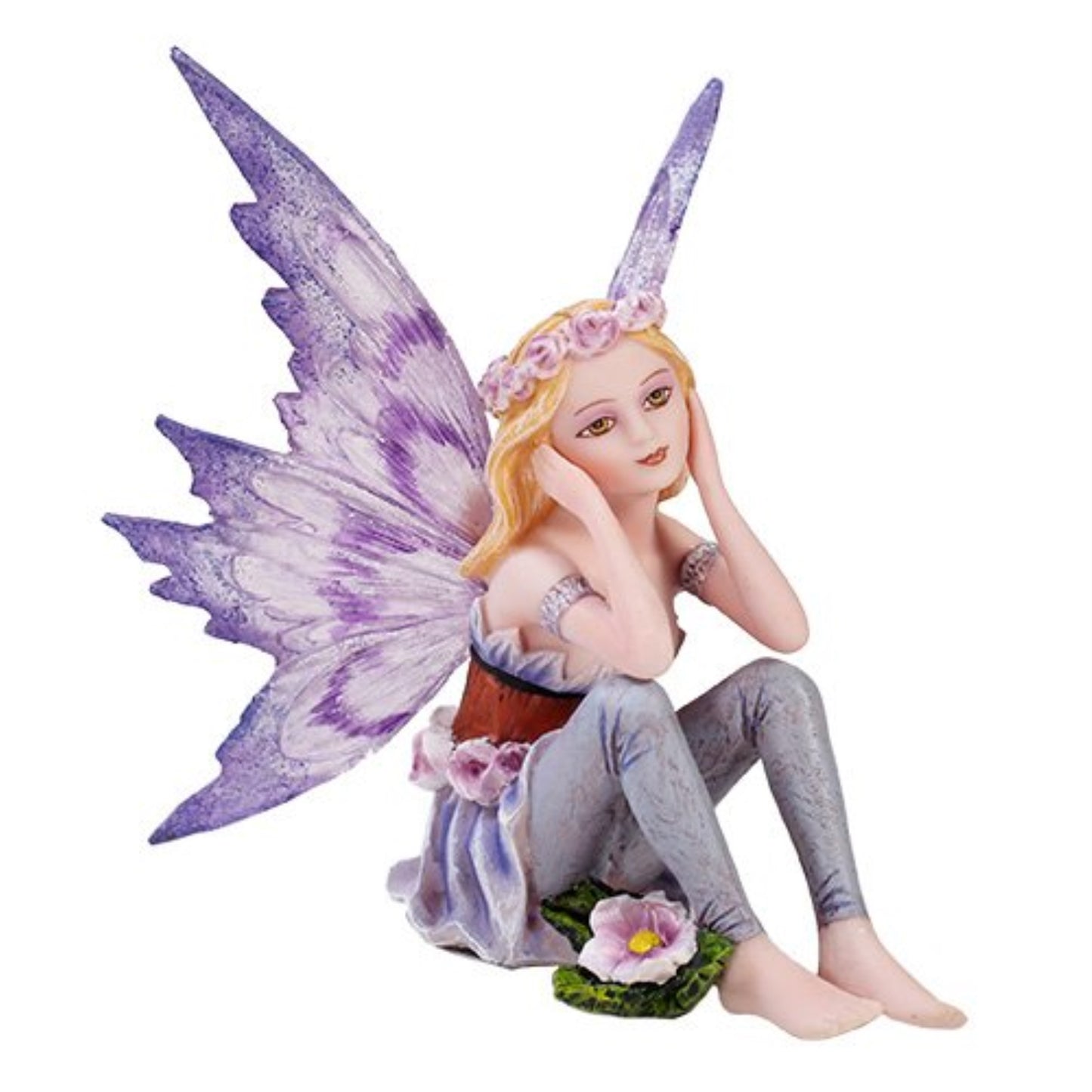 Small Playful Purple Flower Fairy Figurine Made of Polyresin 3.75 inch