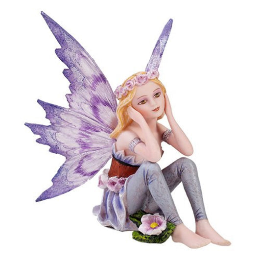 Small Playful Purple Flower Fairy Figurine Made of Polyresin 3.75 inch