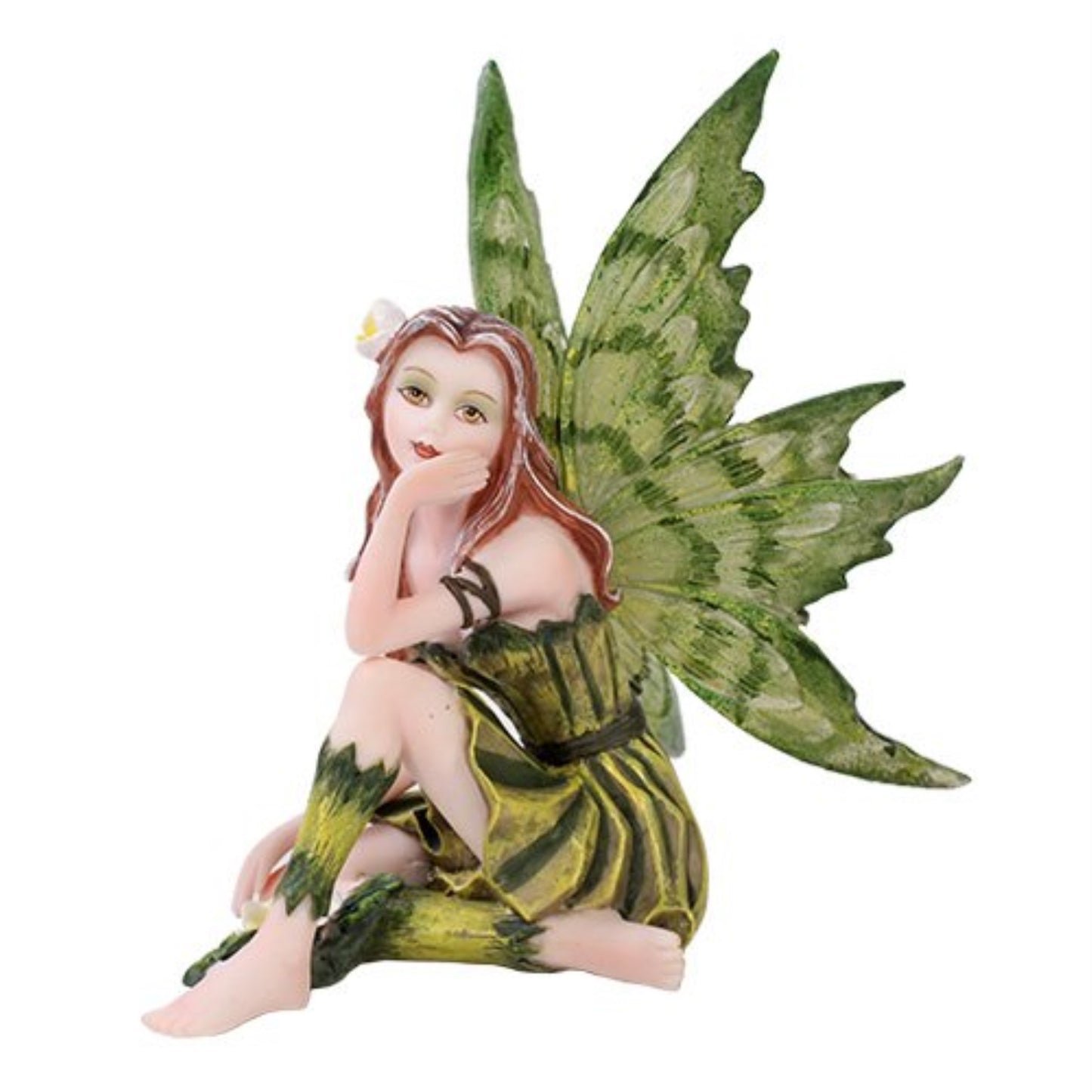 Small Playful Green Flower Fairy Figurine Made of Polyresin 4 inch