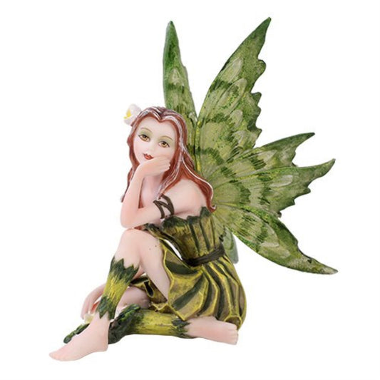 Small Playful Green Flower Fairy Figurine Made of Polyresin 4 inch