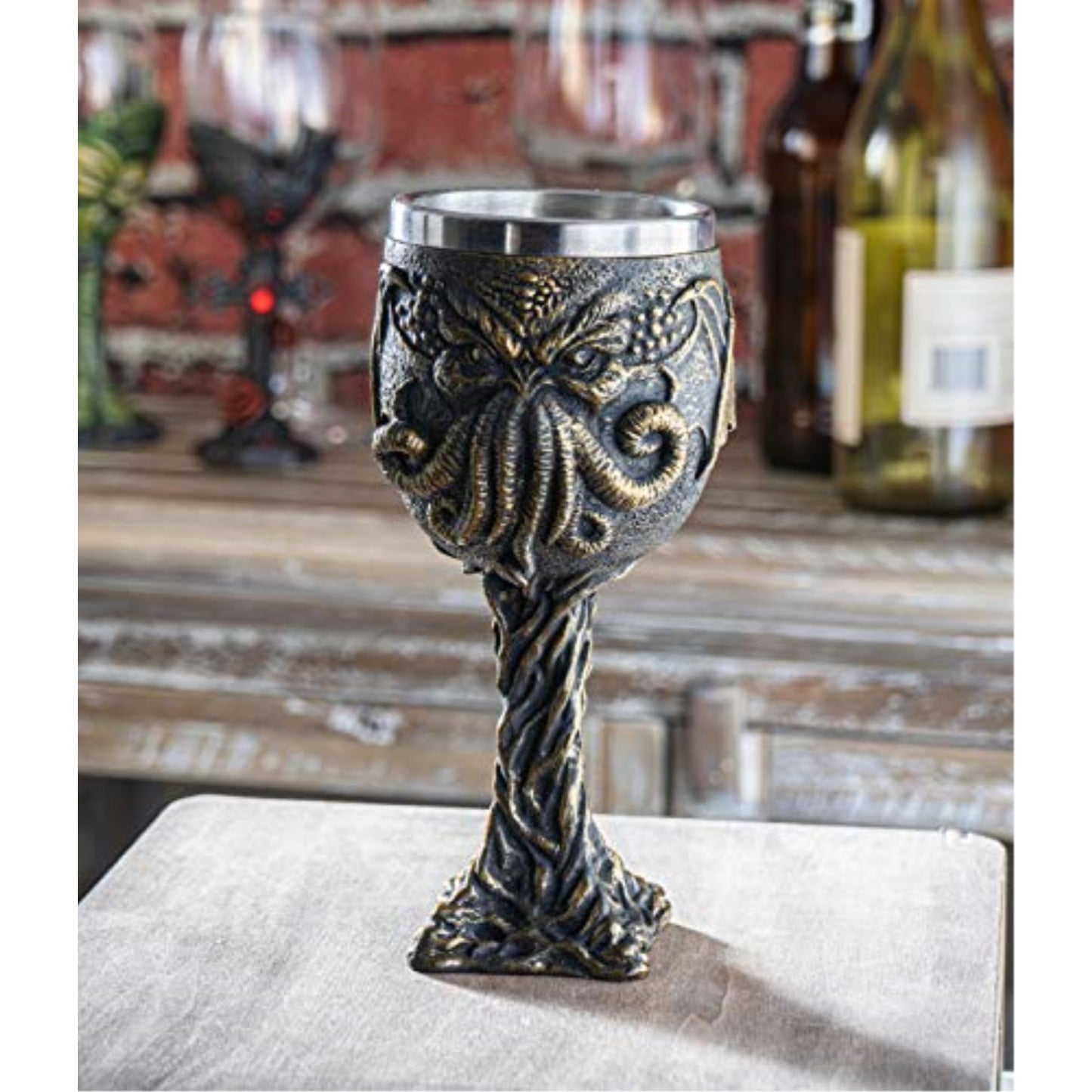The Call of Cthulhu Sea Monster Goblet Wine Chalice Cup Resin Body Stainless Steel Cup 7 ounce