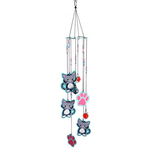 Spoontiques Cat Kitten with Paw Prints Metal Wind Chime Outdoor Garden Décor Backyard and Patio Decoration 17 inch