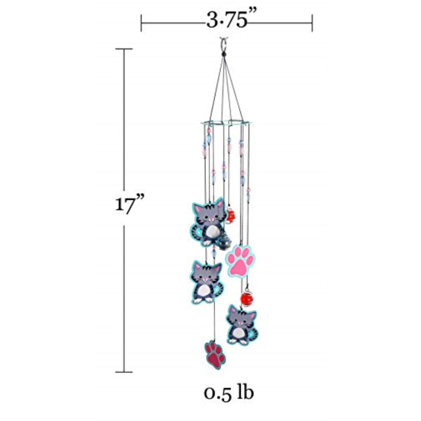 Spoontiques Cat Kitten with Paw Prints Metal Wind Chime Outdoor Garden Décor Backyard and Patio Decoration 17 inch