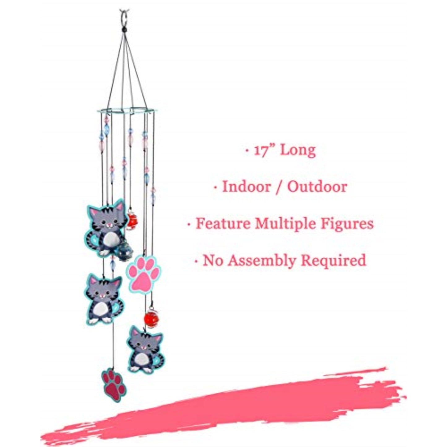 Spoontiques Cat Kitten with Paw Prints Metal Wind Chime Outdoor Garden Décor Backyard and Patio Decoration 17 inch