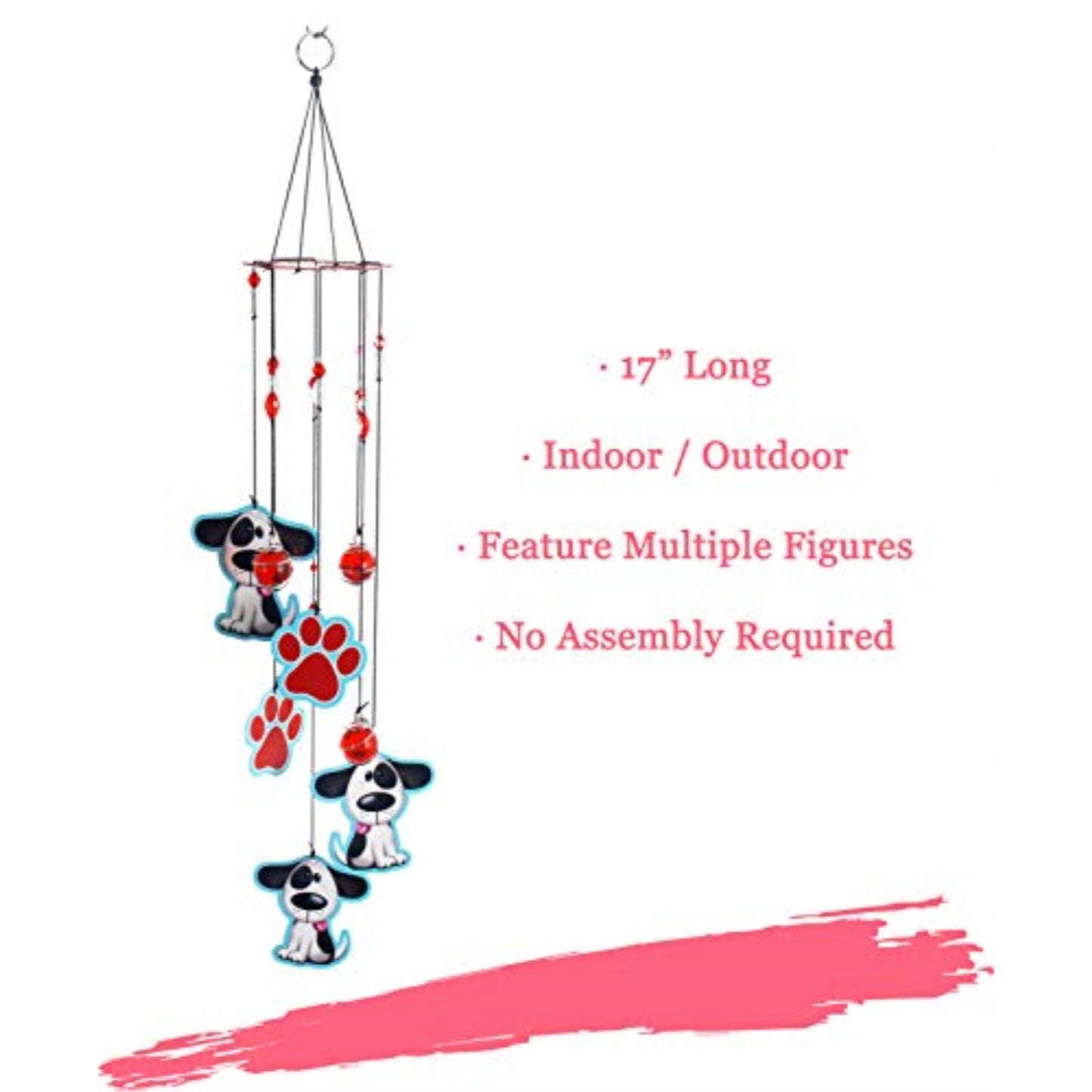 Puppy Dog and Paw Prints Metal Wind Chime Outdoor Garden Décor Backyard and Patio Decoration 17 inch