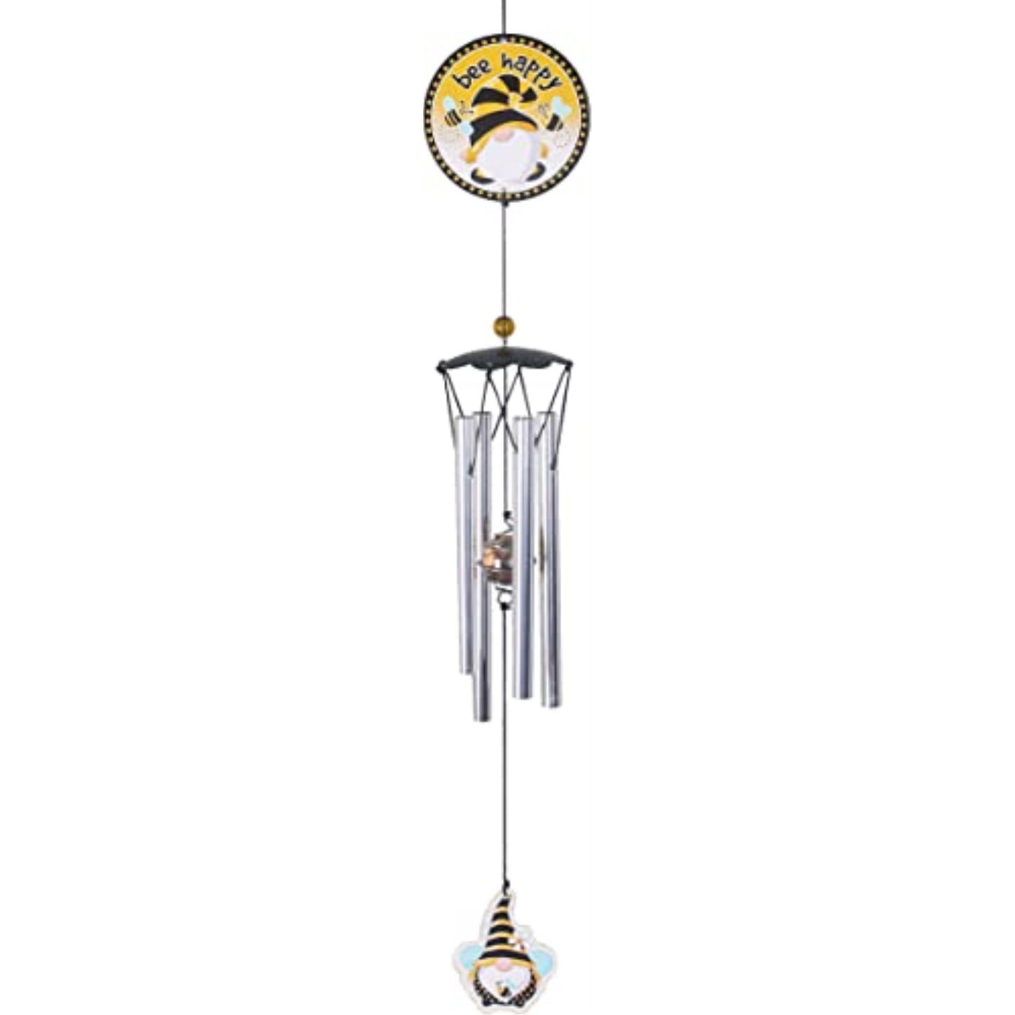 Spoontiques Bee Happy Gnome Metal Outdoor Garden Wind Chime Patio Decoration 18 Inch
