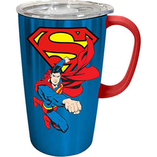 Spoontiques DC Comics Superman Double Wall Stainless Steel Travel Mug with Handle and Sliding Lock Travel Lid 18 ounce 6 inch