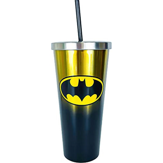 Spoontiques DC Comics Batman Logo Double Wall Insulated Stainless Steel Tumbler Travel Cup with Straw 24 ounce