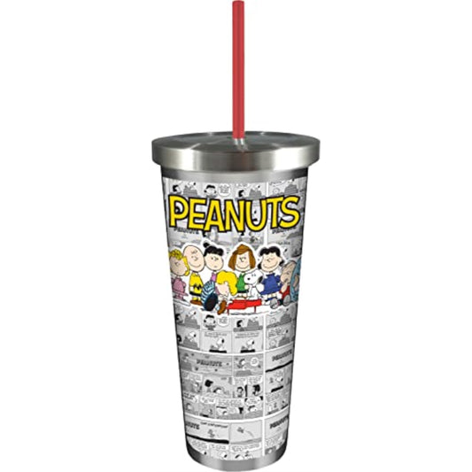 Spoontiques Peanuts Double Wall Insulated Stainless Steel Tumbler Travel Cup with Straw 24 ounce