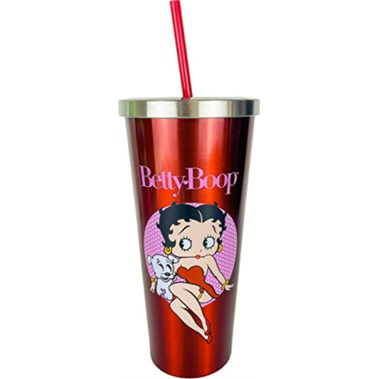 Spoontiques Betty Boop Double Wall Insulated Stainless Steel Tumbler Travel Cup with Straw 24 ounce