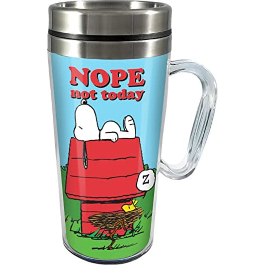 Spoontiques Peanuts Nope Not Today Snoopy Double Walled Stainless and Acrylic Insulated Travel Mug 14 ounce